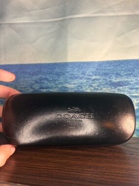Coach Black Leather Hard Shell Sunglasses Case with Embossed Logo